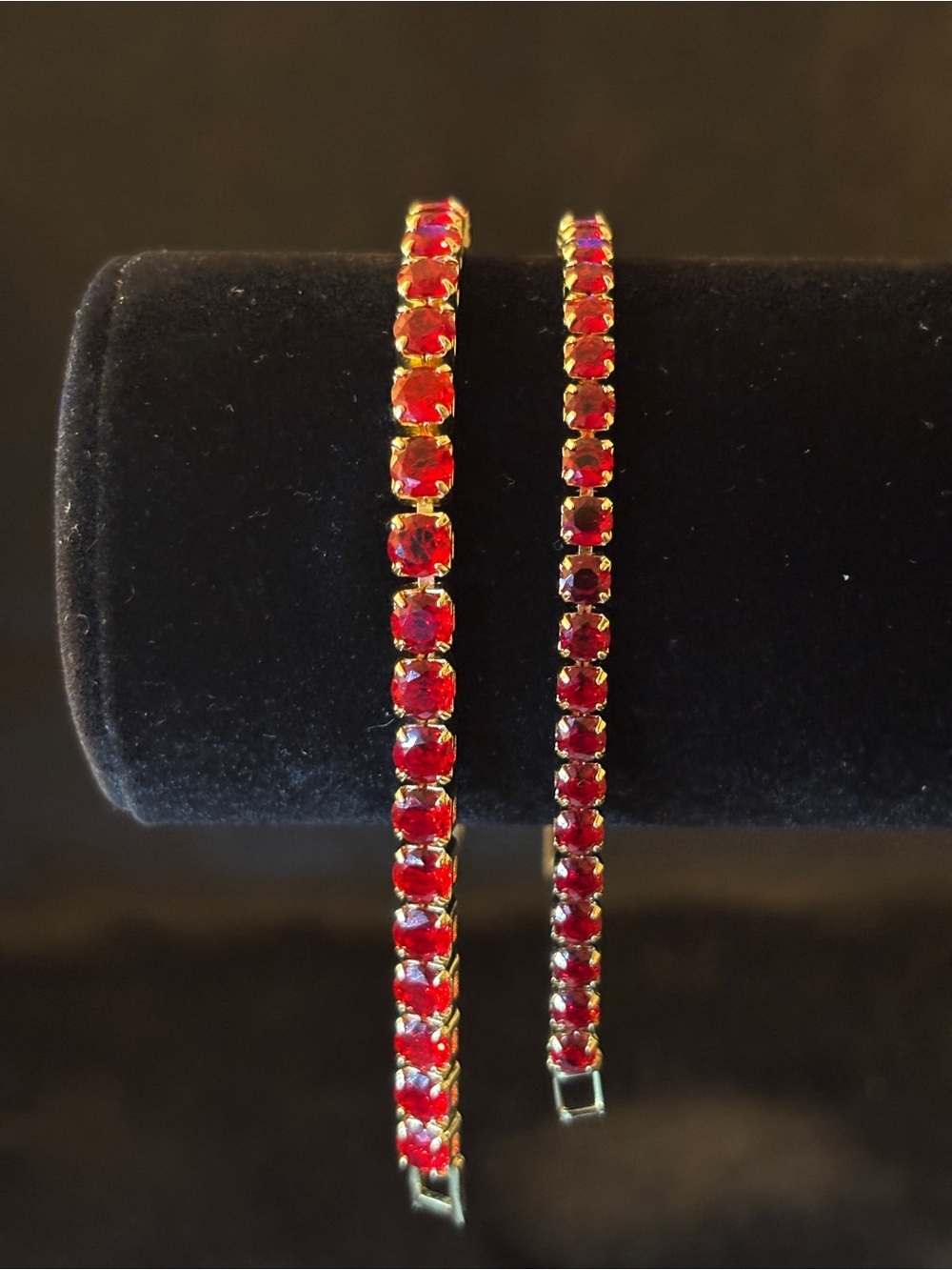2 Yellow Gold Red Tennis CZ Bracelet 8 in. - Picture 14 of 15